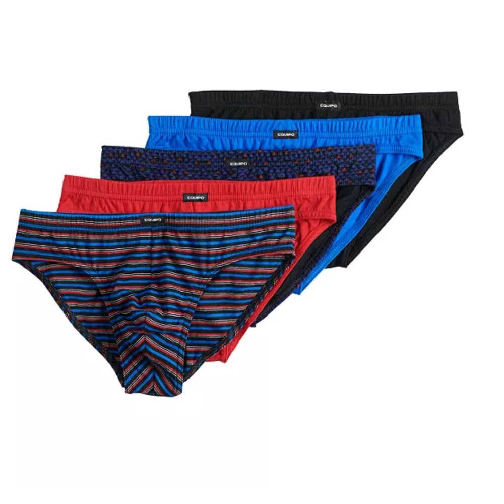 Men's Equipo 5pk Bikini Briefs (Red-Black) No Fly Premium Cotton Underwear Mediu